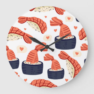 Relógio Grande Padrão Sushi Japonês de Comida Invisível