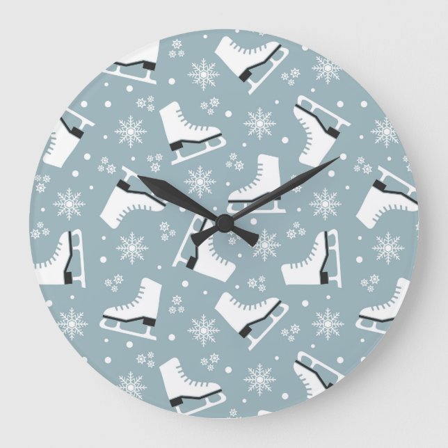 Relógio Grande Padrão temático de inverno com skates de gelo (Frente)