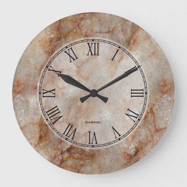 Relógio Grande Padrão Trendy Brown Faux Marble Stone (Frente)