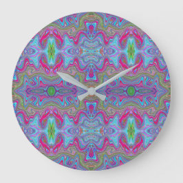 Relógio Grande Padrão Trippy Multicolorido Azul Céu Ondulado
