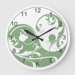 Relógio Grande Padrão Verde e Yin e Yang Branco