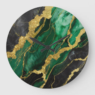 Relógio Grande Padrão Verde Marble com Dourado