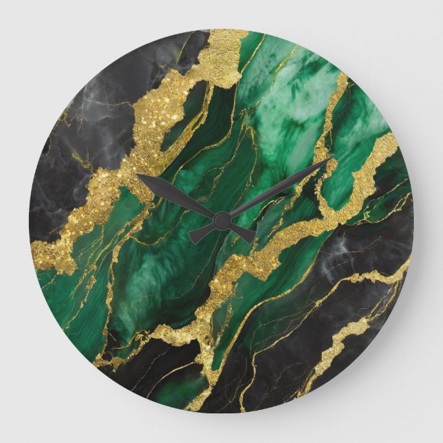 Relógio Grande Padrão Verde Marble com Dourado (Frente)