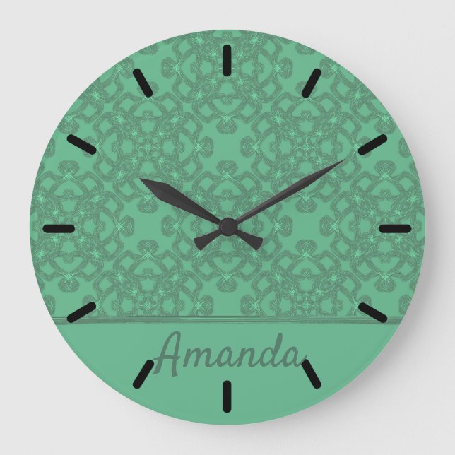 Relógio Grande Padrão verde-menta personalizado (Frente)
