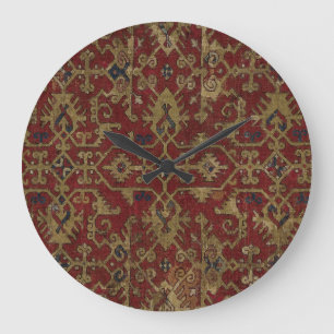 Relógio Grande Padrão Vermelho Persa Russo Antiquado Oriental Or