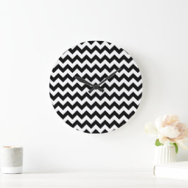 Relógio Grande Padrão Zigzag preto e branco, padrão Chevron