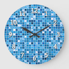 Relógio Grande Padrões De Azulejos De Mosaico Azul 'Watery'