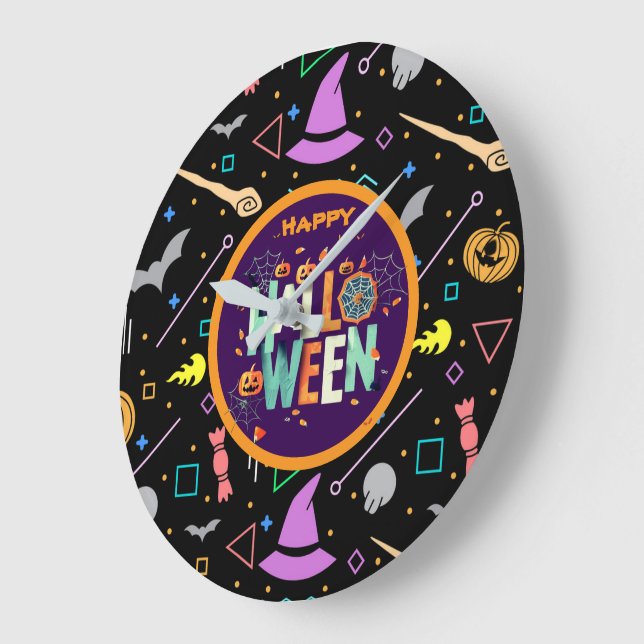 Relógio Grande Padrões de Halloween Bonitos e Assustadores (Ângulo)