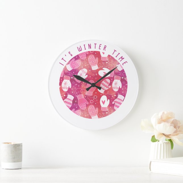 Relógio Grande Padrões de natal em rosa (Lar)