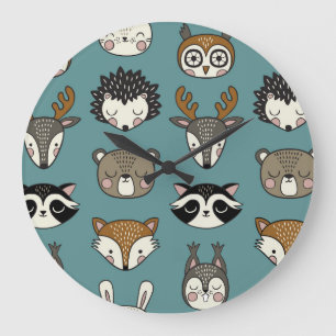 Relógio Grande Padrões de Vintagem de Animais da Floresta