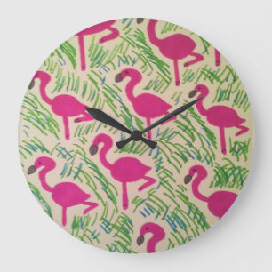 Relógio Grande Padrões tropicais cor-de-rosa
