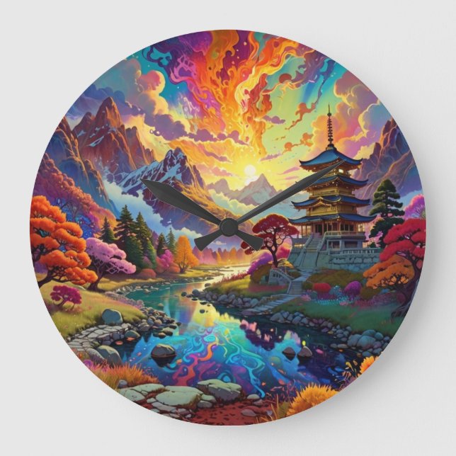 Relógio Grande Pagoda e Paisagem Colorida (Frente)