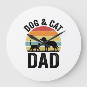 Relógio Grande Pai de Cachorro e Gato Camisa Vintage Design de Am