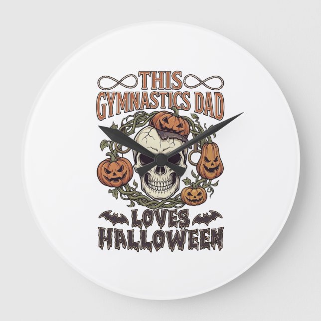 Relógio Grande Pai de Ginástica Ama Halloween Caveira Abóboras Mo (Frente)
