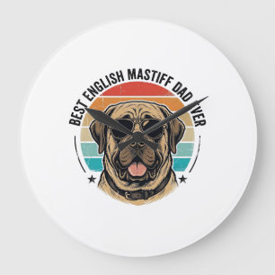 Relógio Grande Pai Mastiff Inglês Vintage Sunset Cão Vetor Desi