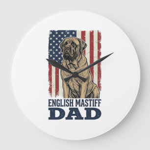 Relógio Grande Pai Mastim Inglês Patriótico Design de Cachorro Vi