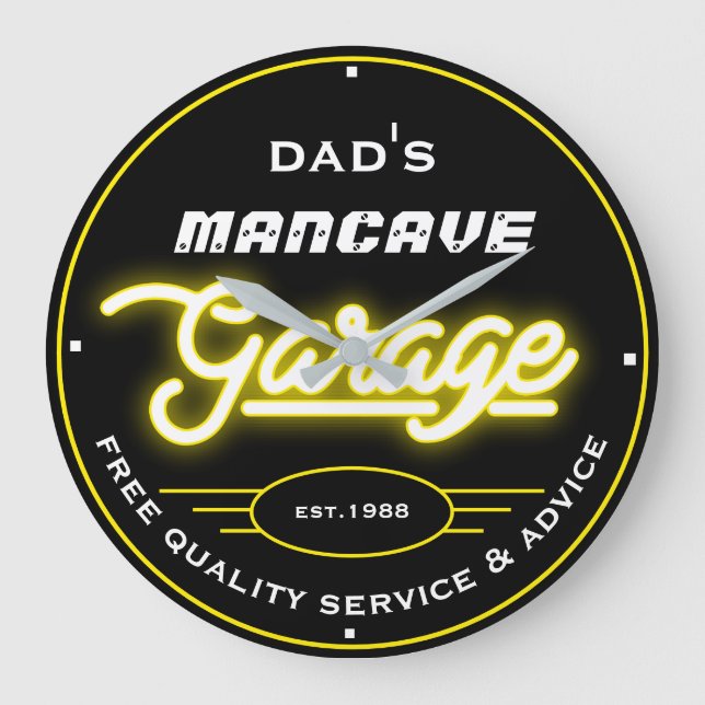 Relógio Grande Pai ou qualquer nome, Mancave Garage Yellow Retro  (Frente)