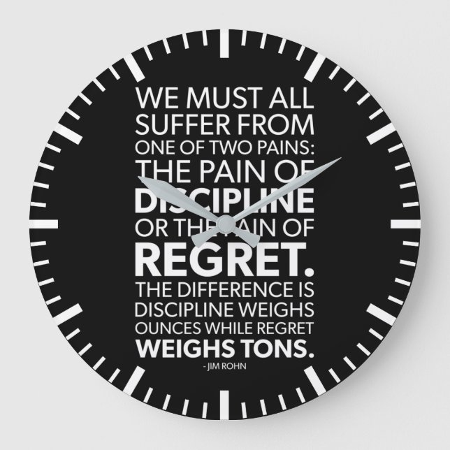 Relógio Grande Pain Of Discipline vs Regret - Success Motivation (Frente)
