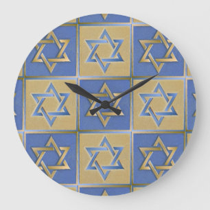 Relógio Grande Painéis de Arte Estrela de Davi Azul Dourado