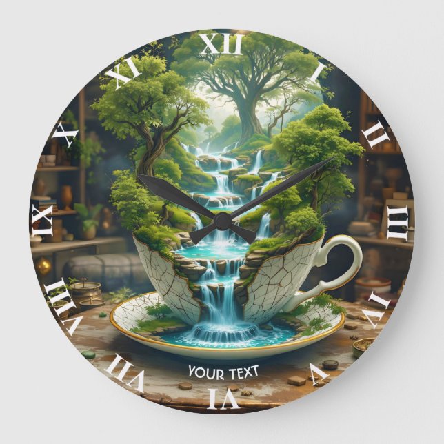 Relógio Grande Paisagem de Flores de Teacup Fantasy (Frente)