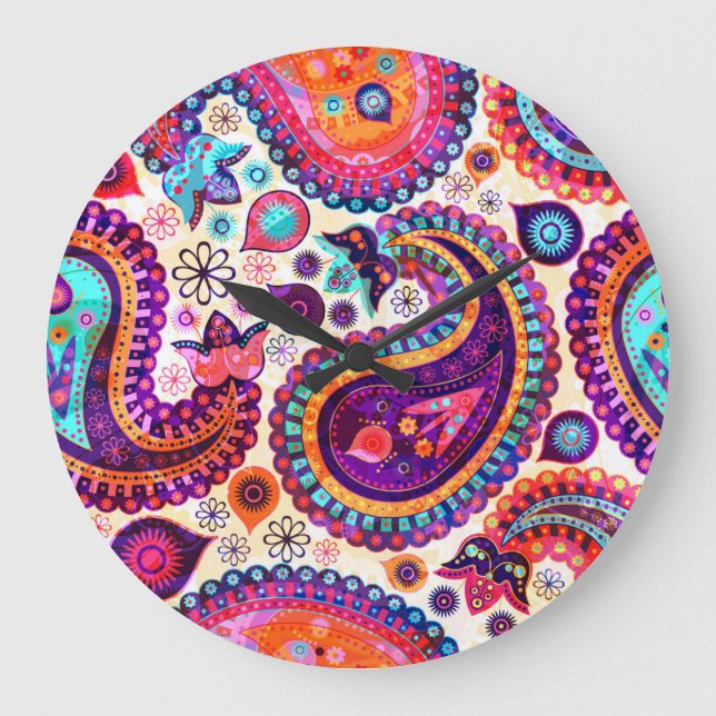 Relógio Grande Paisley Floral Indian Seamless Ornament (Frente)