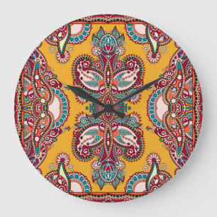 Relógio Grande Paisley Floral Ornamental: Bandanna Tradicional