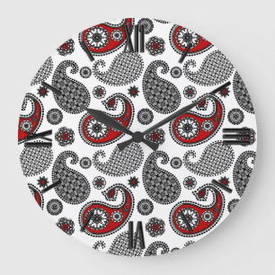 Relógio Grande Paisley pattern, Black, White e Red