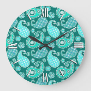Relógio Grande Paisley pattern, Turquoise, Aqua e White