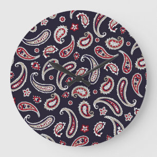 Relógio Grande Paisley tradicional indiano, padrão de marinho.