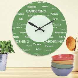 Relógio Grande Palavras de Jardinagem Padrão Verde com Tema de Ja
