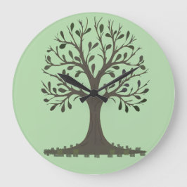 Relógio Grande 🌳 Pale Green Tree of Life Wall Clock 