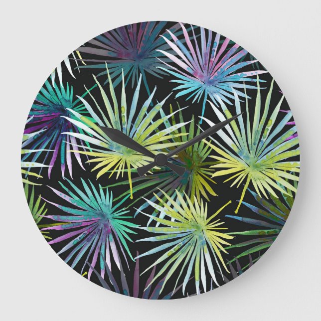 Relógio Grande Palm Exótico Deixa Aquarela (Frente)