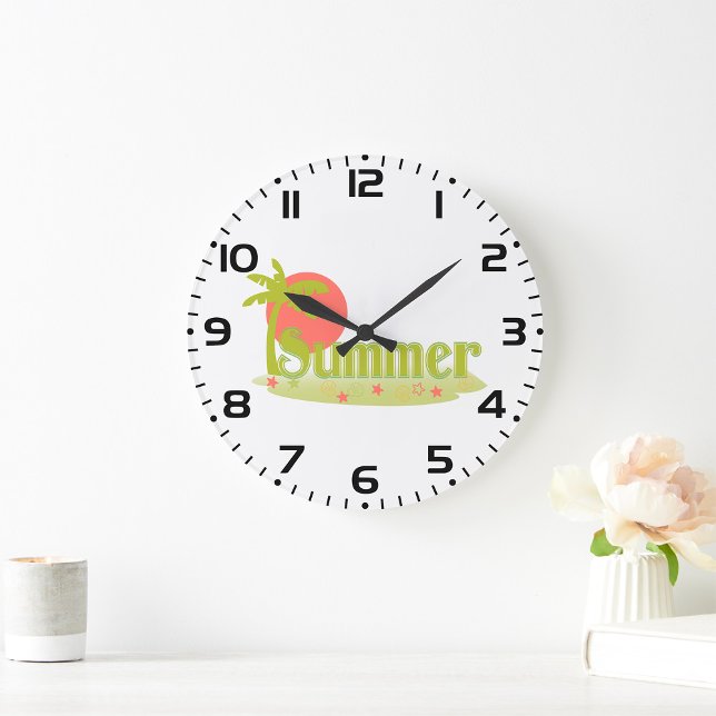 Relógio Grande Palm Tree Summer com Sun e Beach (Criador carregado)