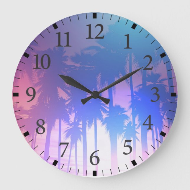 Relógio Grande Palm Trees Sunset Wall Clock (Frente)