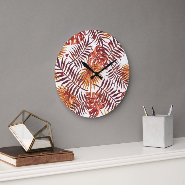 Relógio Grande Palma Laranja Tropical Laranja Deixa Arte Aquarela (Escritório)