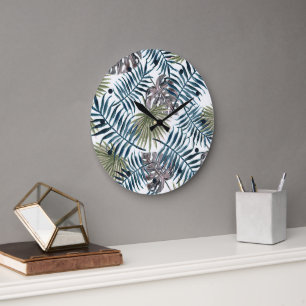 Relógio Grande Palma Verde Tropical Mauk Deixa Aquarela Arte