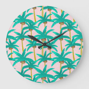 Relógio Grande Palmas Tropicais: Padrão de Verão de Aquarela