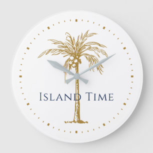 Relógio Grande Palmeira Tropical Artística Personalizada em Azul 