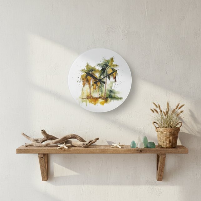 Relógio Grande Palmeiras verdes com trópicos de cor de água (Criador carregado)