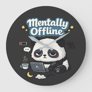Relógio Grande Panda Mentalmente Offline   Estética Lo-Fi Introve