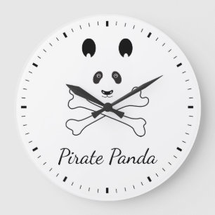 Relógio Grande Panda Pirata Branca e Preta Personalizada