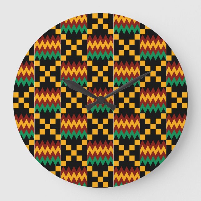 Relógio Grande Pano preto, verde, vermelho, e amarelo de Kente (Frente)