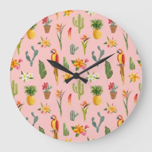 Relógio Grande Papagaio Tropical, Cactus Vintage.