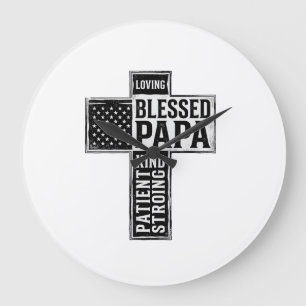 Relógio Grande Papai abençoado Cruz Cristã Tipografia Vintage De