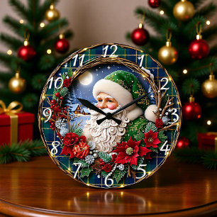 Relógio Grande Papai Noel de Madeira Rústica Alegre