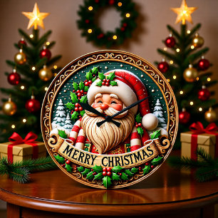 Relógio Grande Papai Noel de Madeira Rústica Alegre