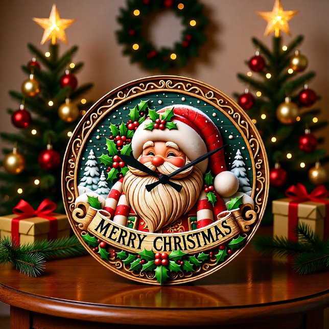 Relógio Grande Papai Noel de Madeira Rústica Alegre (Criador carregado)