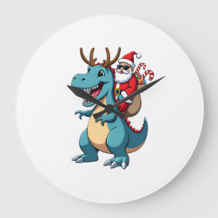 Relógio Grande Papai Noel de Natal Cavalgando Dinossauro Veado Na