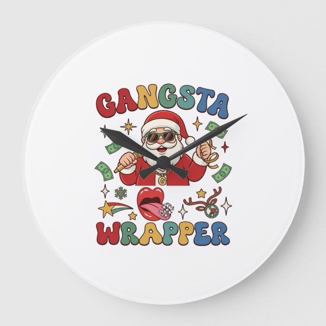 Relógio Grande Papai Noel de Natal Wrapper Gangsta Microfone Dinh (Frente)