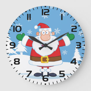 Relógio Grande Papai Noel em Cena de Inverno Nevado